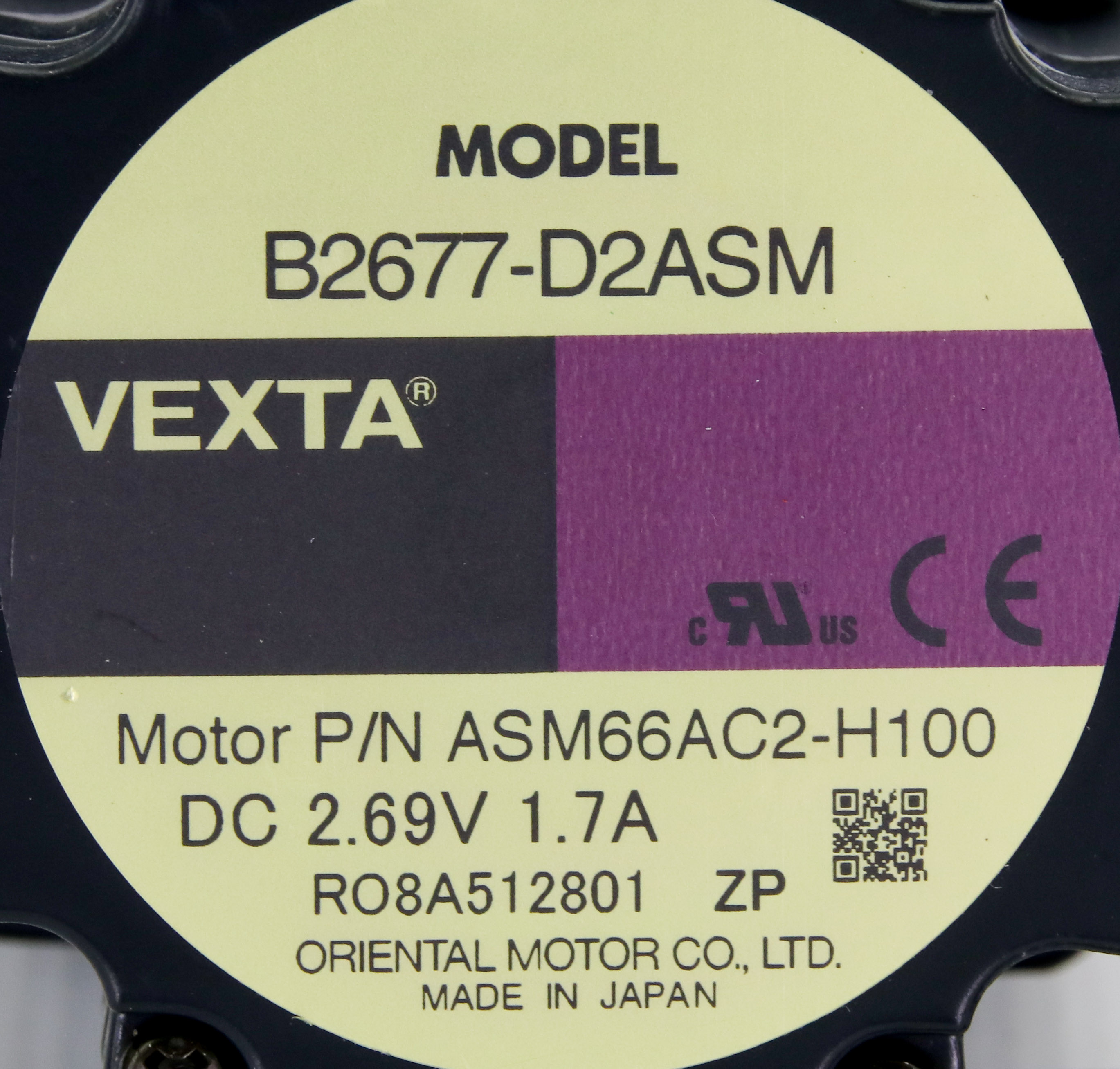 『N』 11843 VEXTA CLOSED LOOP STEP MOTOR,2.69VDC,1.7A,P/N: ASM66AC2-H100